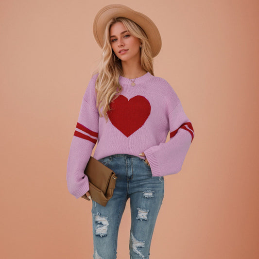 Women's Two-color Jacquard Love Valentine's Day Round Plus Size