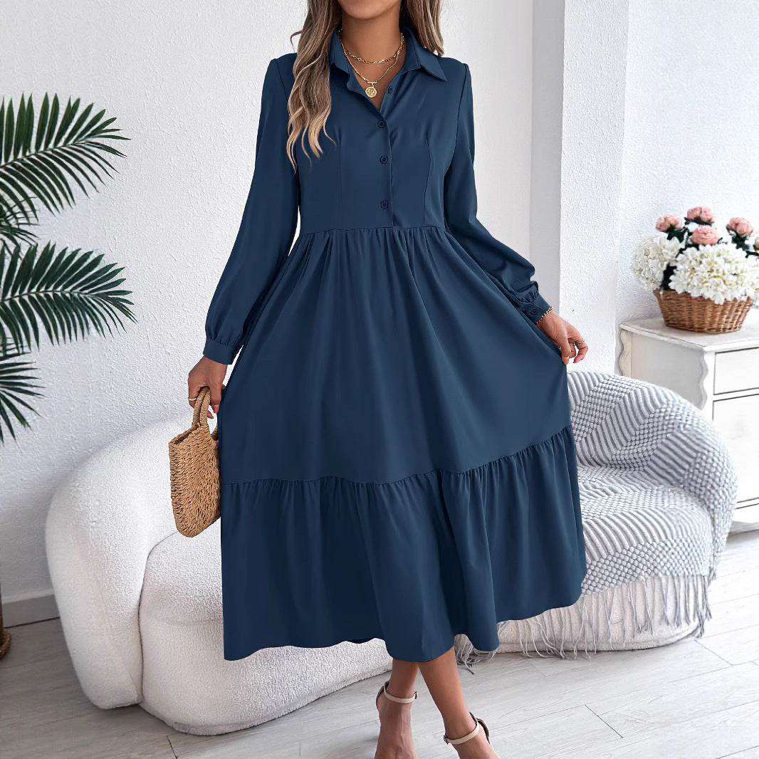 Women's Lapel Casual Loose Long Sleeve Ruffled Clothing