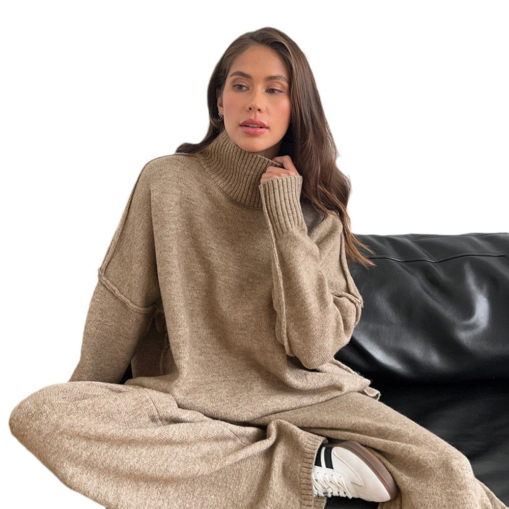 Women's Turtleneck Loose Casual Thickening Knitted Trousers Sweaters