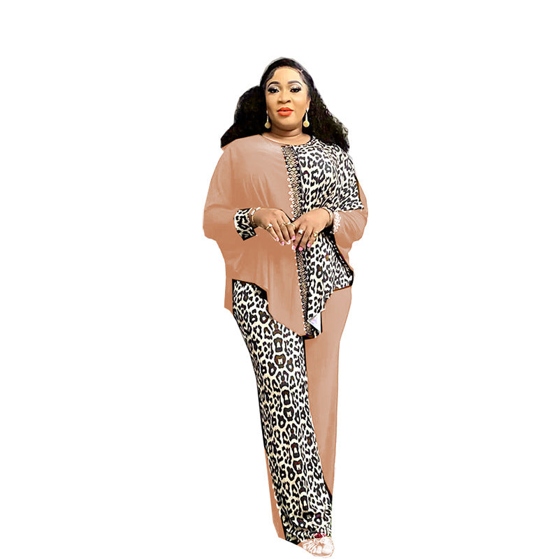 Loose Batwing Sleeve Leopard Print Color Block Suits