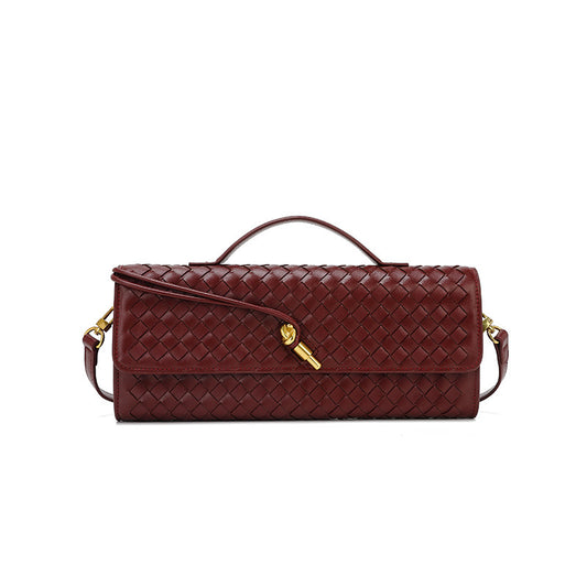 Women's Woven Dinner Soft Leather Baguette File Handbags