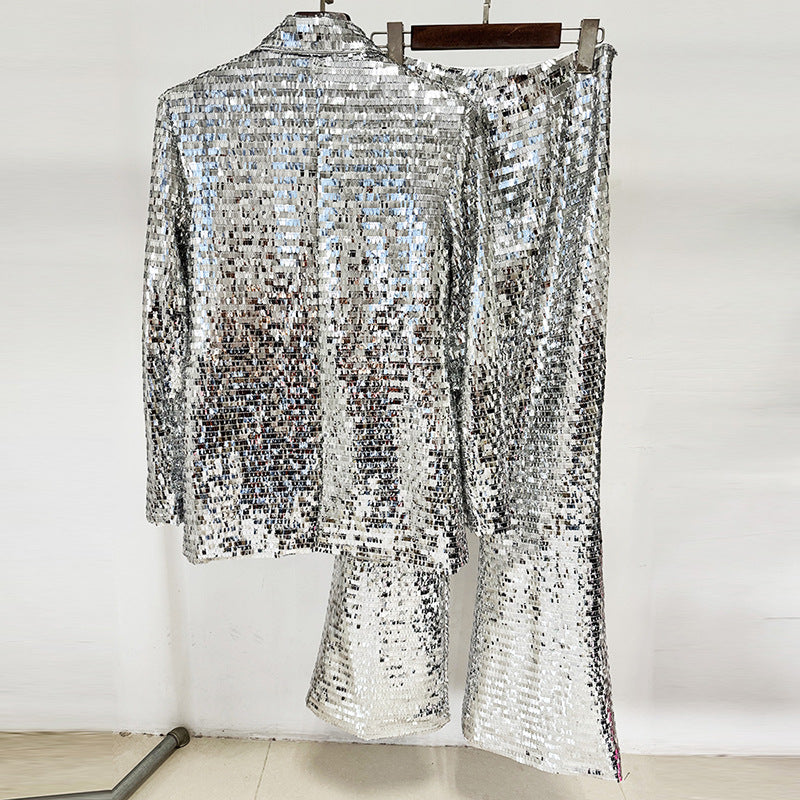 Fashion One Button Mesh Sequins Two-piece Suits