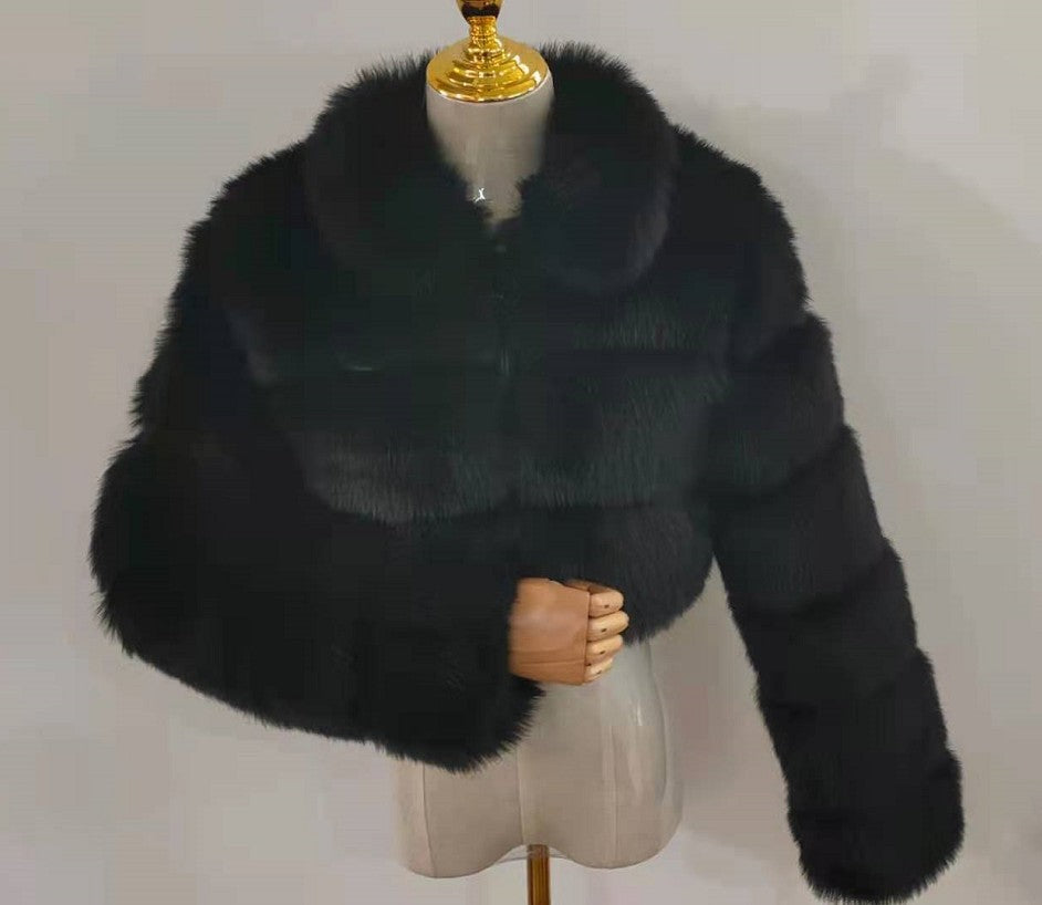 Women's Faux Fur Stitching Long Sleeve Fox Coats