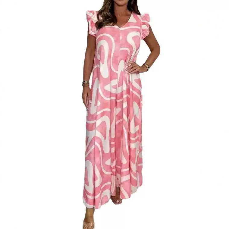 Women's Sleeve One-piece Printed Ladies Casual High Waist Wide Women's Jumpsuit/clothing