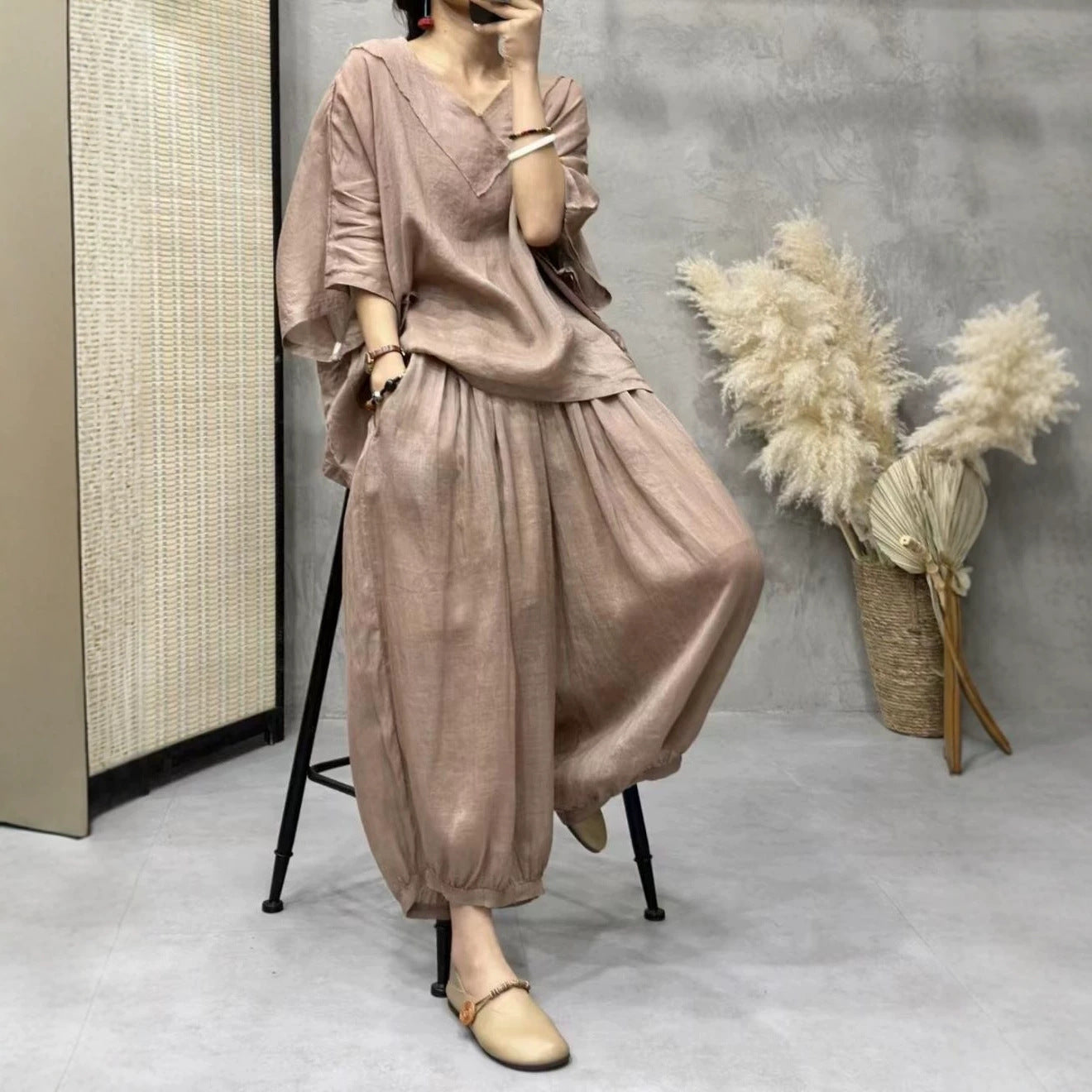 Fine Ramie Fashionable Stylish Pullover Artistic Loose Thin Fashion Casual Suit