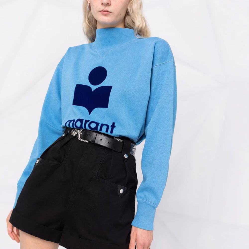 Women's Style Classic Flocked Printed Turtleneck Cotton Sweaters