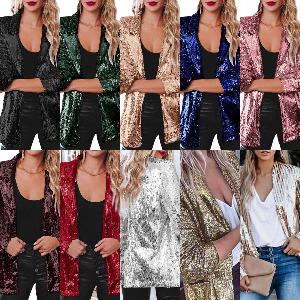 Casual Sequin Sequined Long Sleeve Commute Coats