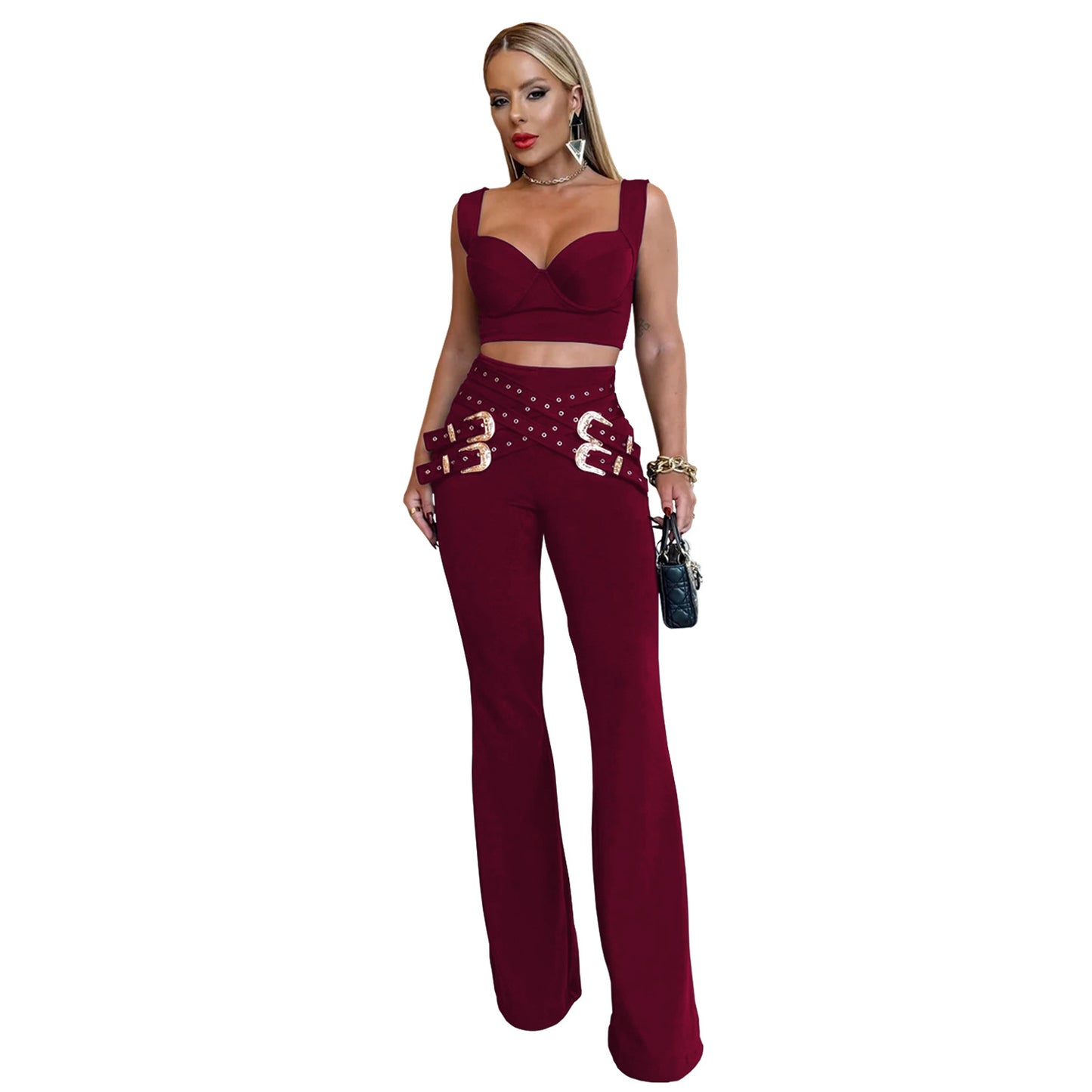 Women's Fashion Wear Sexy Casual Eyelet Button Suits