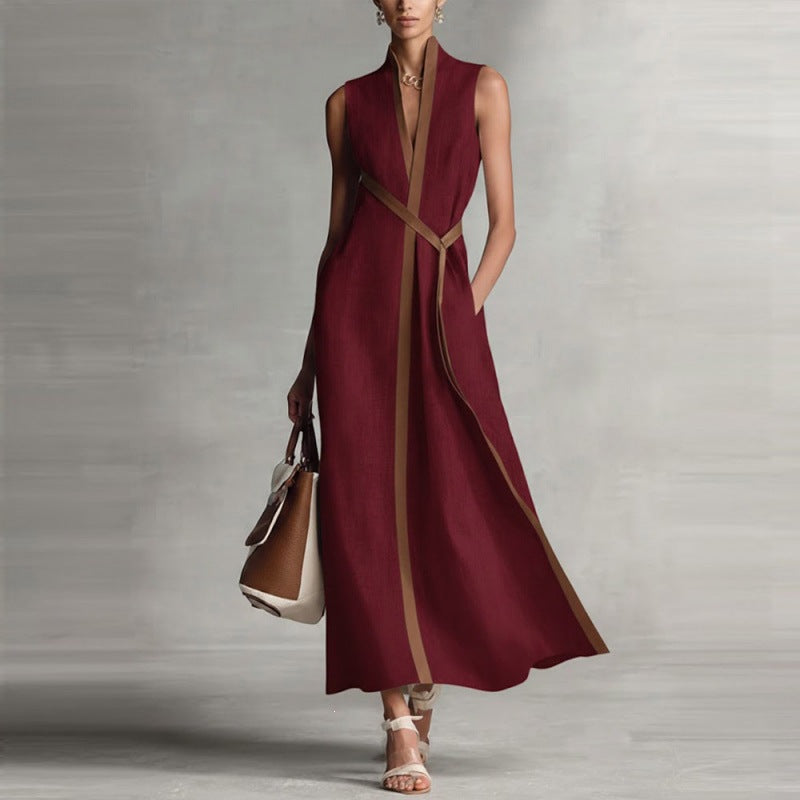 Women's Stand-up Collar Cinched Slimming Temperament Commute Dress