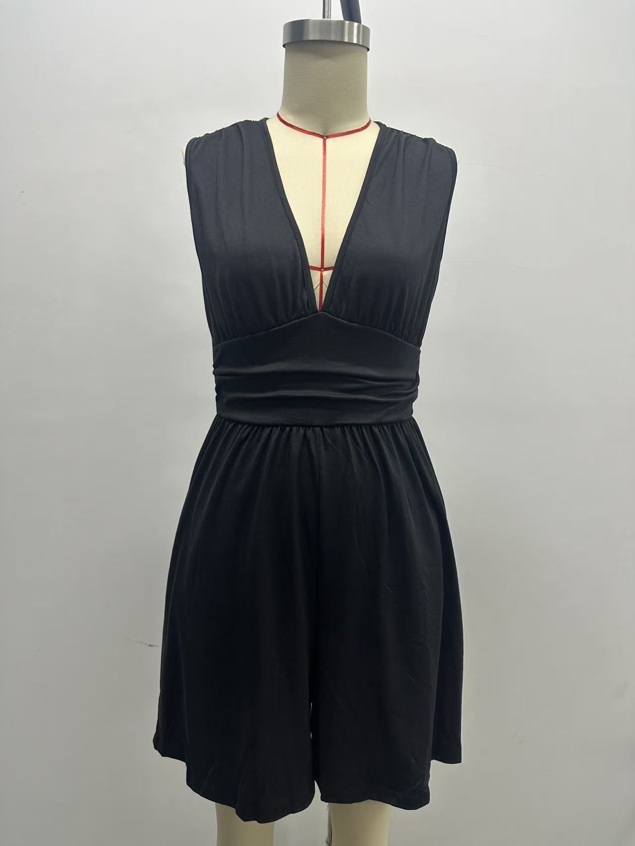 Women's Casual Deep V Stretch Sleeveless Summer Tight Waist Jumpsuits