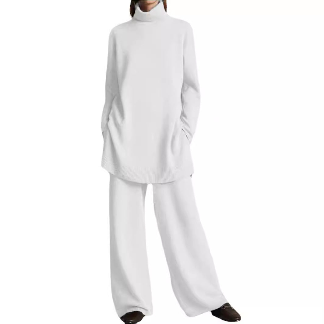 Knitted Solid Color High Collar Loose Suits