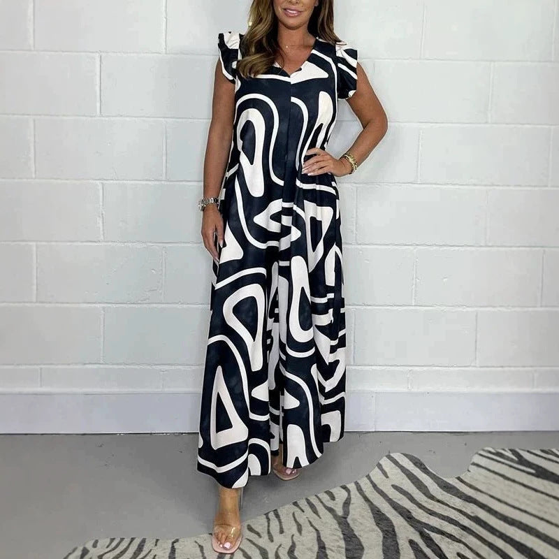 Women's Sleeve One-piece Printed Ladies Casual High Waist Wide Women's Jumpsuit/clothing