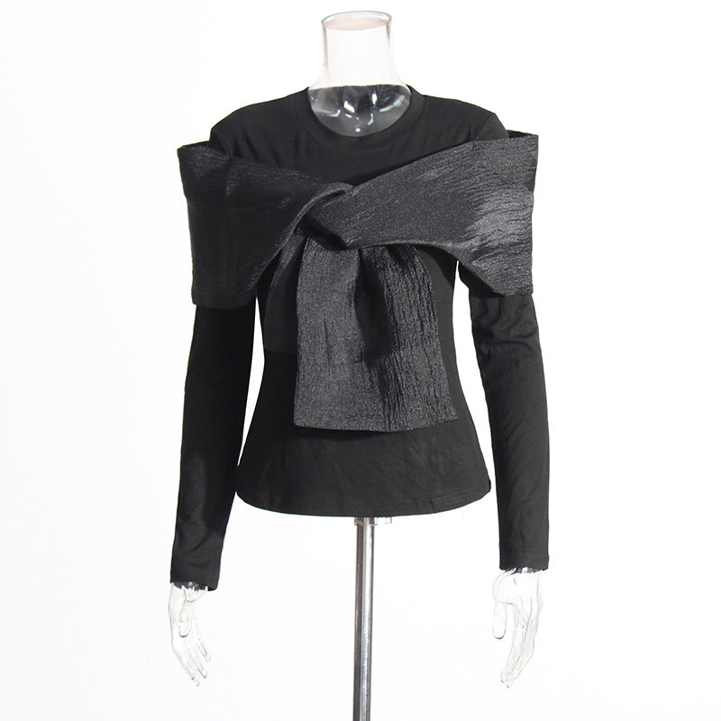 Women's Sleeve Unique Cross Bow Solid Color Blouses