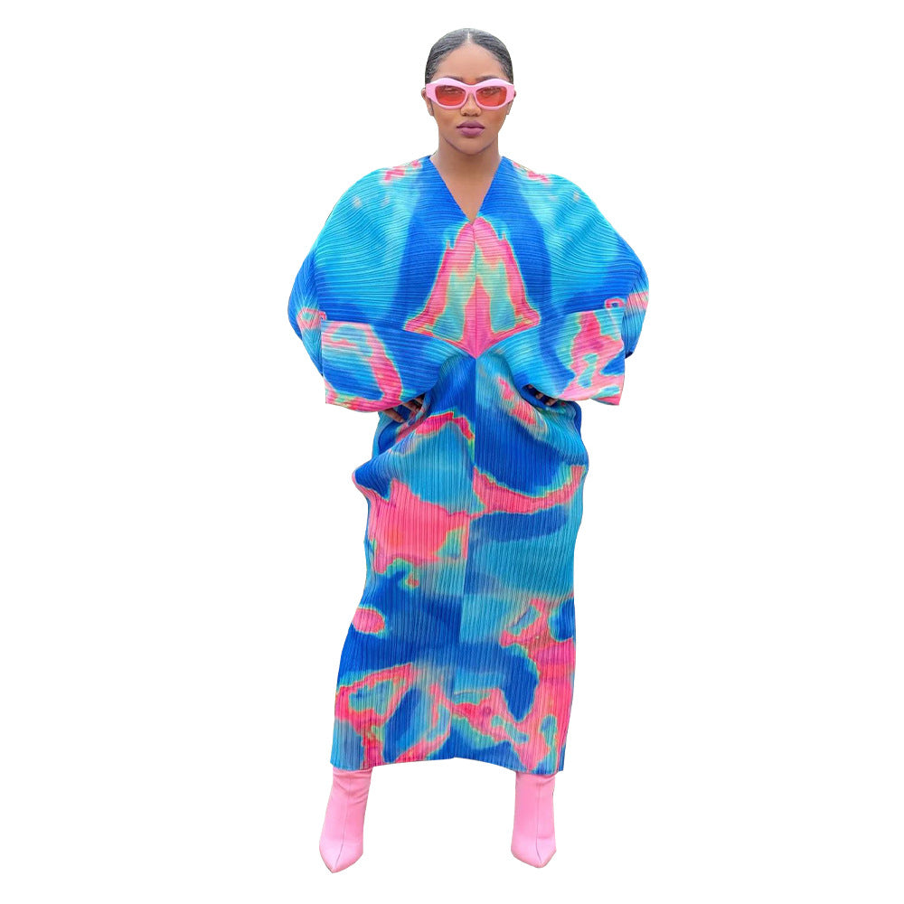 Women's Summer Color Batwing Sleeve Printed Dress Dresses