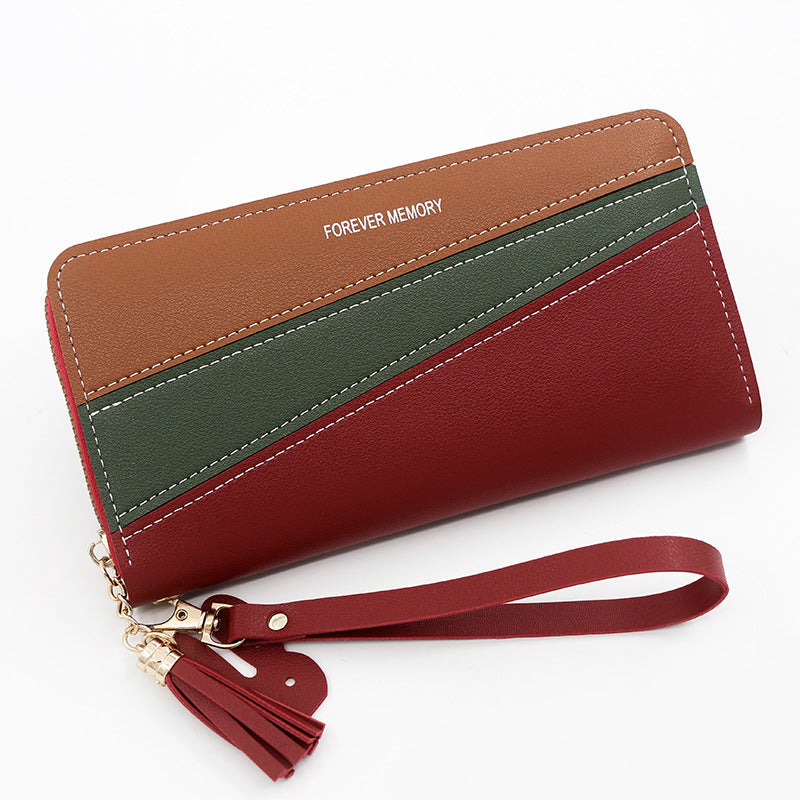 Women's Simple Long Zipper Three-color Leather Patchwork Color Ladies Wallets