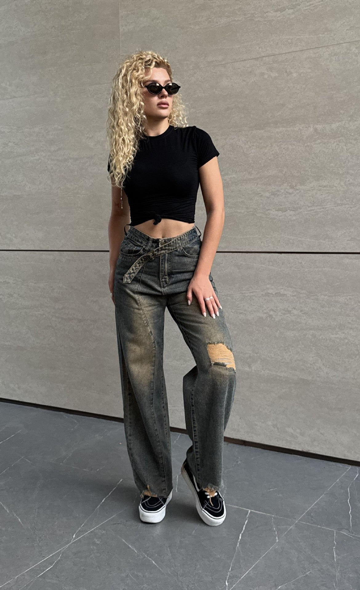 Worn Looking Washed-out Ripped Female Hot Jeans