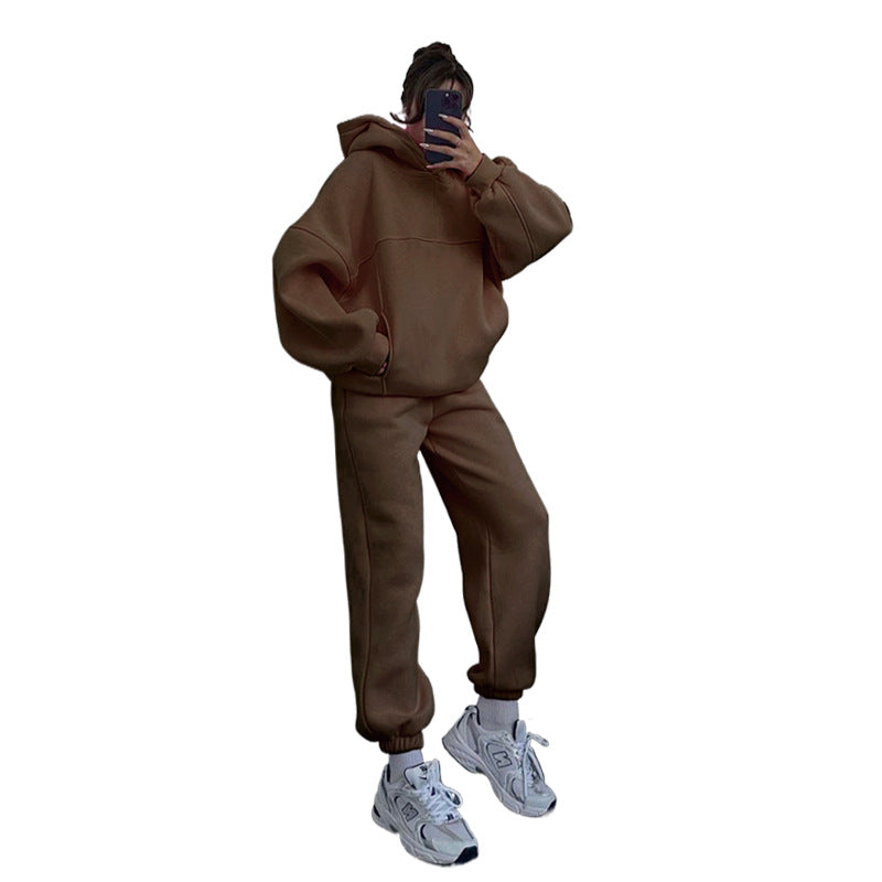 Women's Solid Color Hooded Two-piece Set Fashion Suits