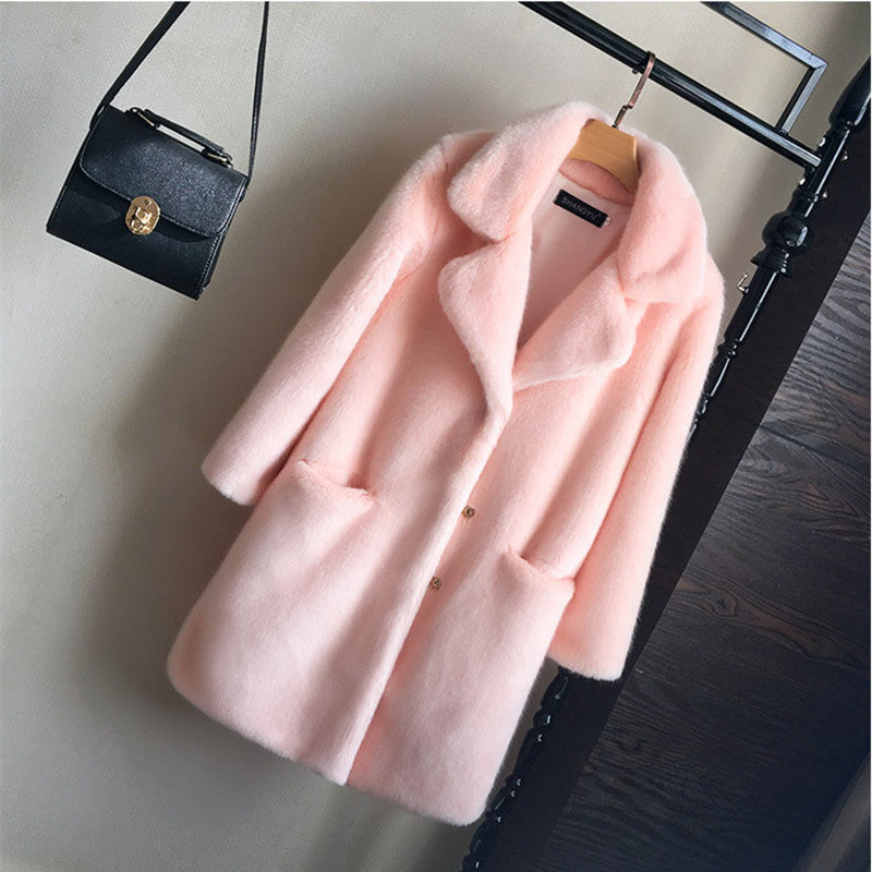 Women's Fur Integrated Imitation Marten Overcoats Mid-length Coats