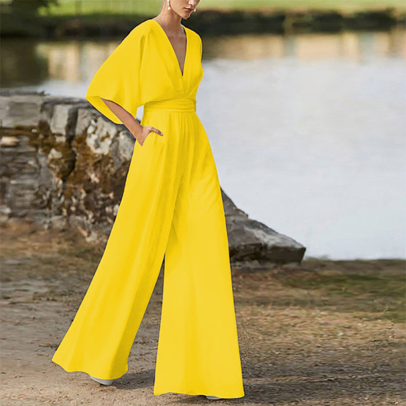 Women's Dress Deep V High Waist Wide Jumpsuits