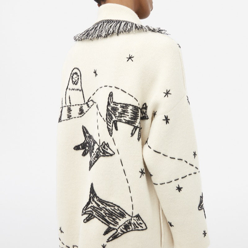 Women's Handmade Embroidered Loose Mid-length Christmas Sled Sweaters