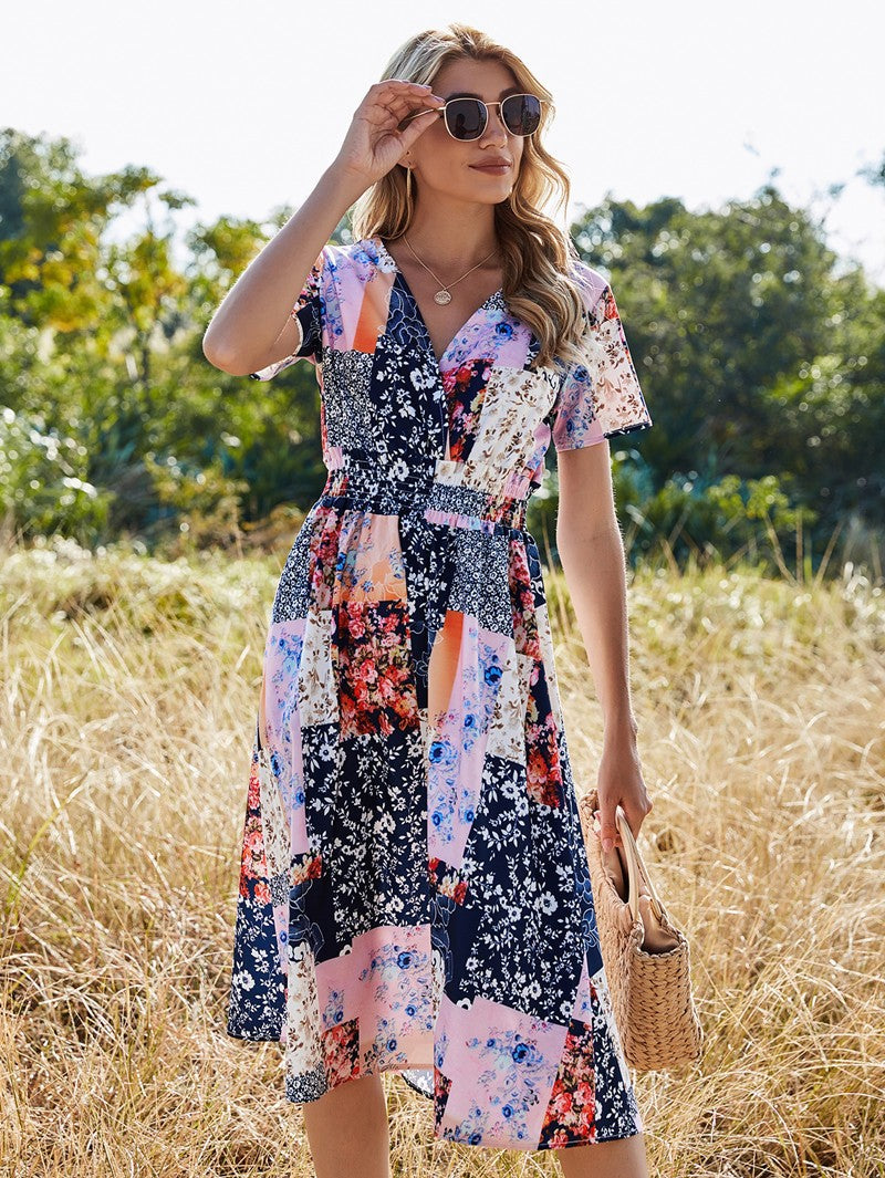 Commuter Elastic Waist Green Fresh Totem Dress