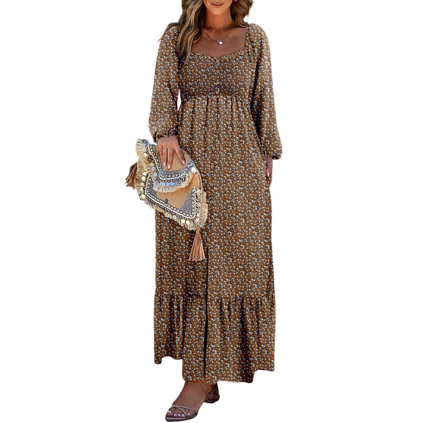 Autumn Fashion Printed Long Sleeve Elastic Blouses