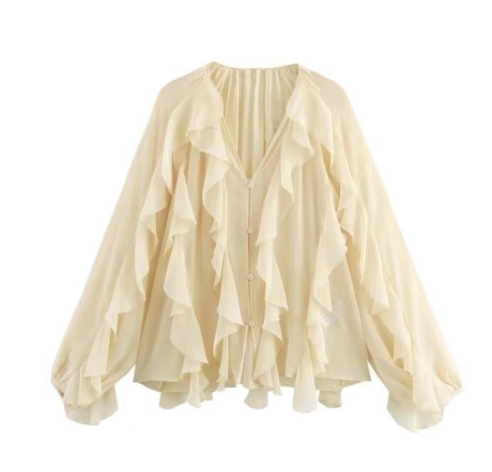 Women's Elegant Style Fashion Laminated Decoration Long Blouses