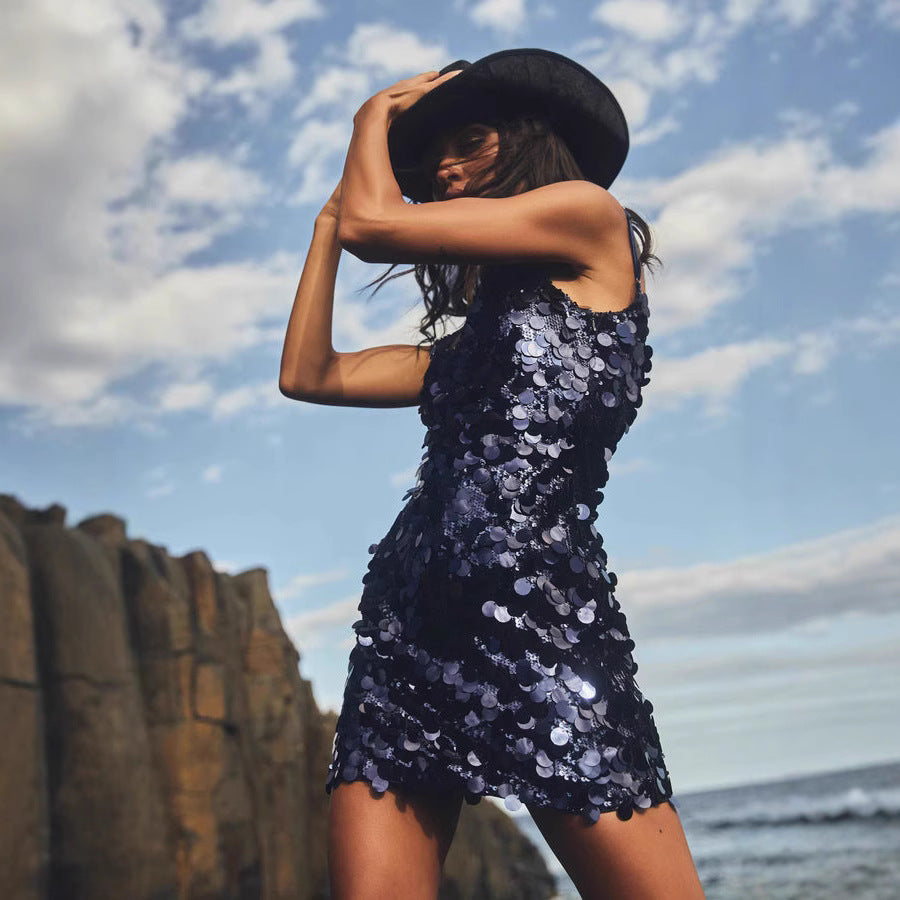 Fashion Sexy Hot Strap Dress Female Sequin Dresses