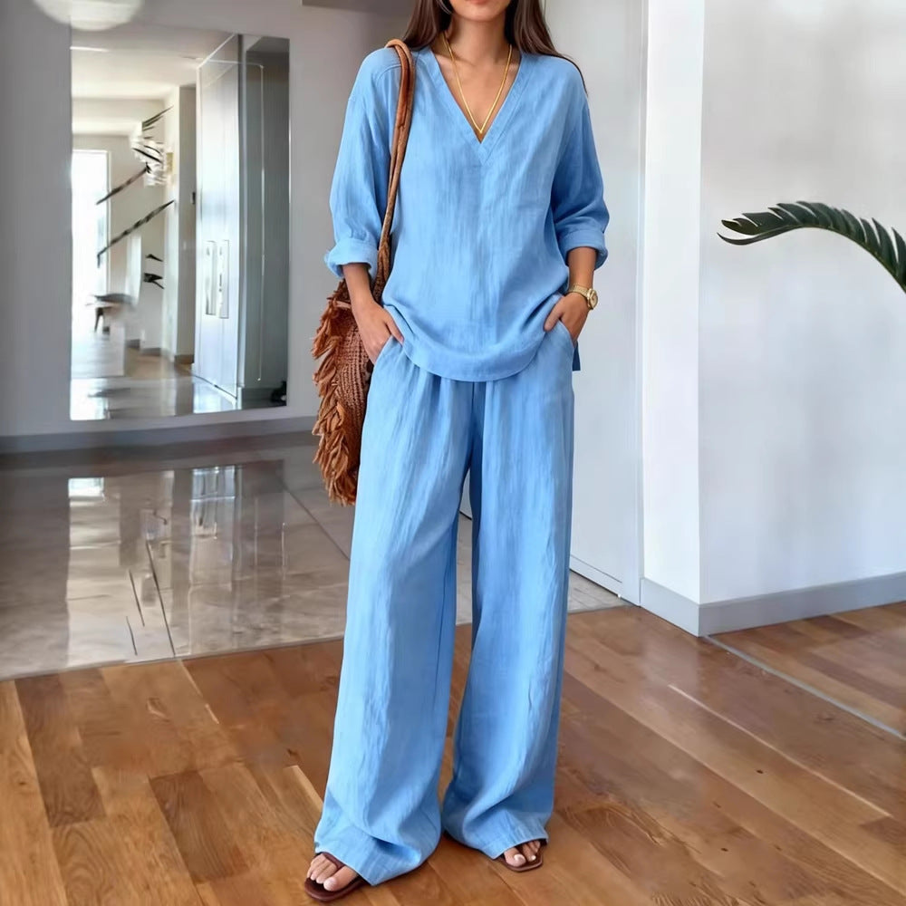 Women's Pullover Long Sleeve Lengthened Trousers Washed Fashion Casual Suit