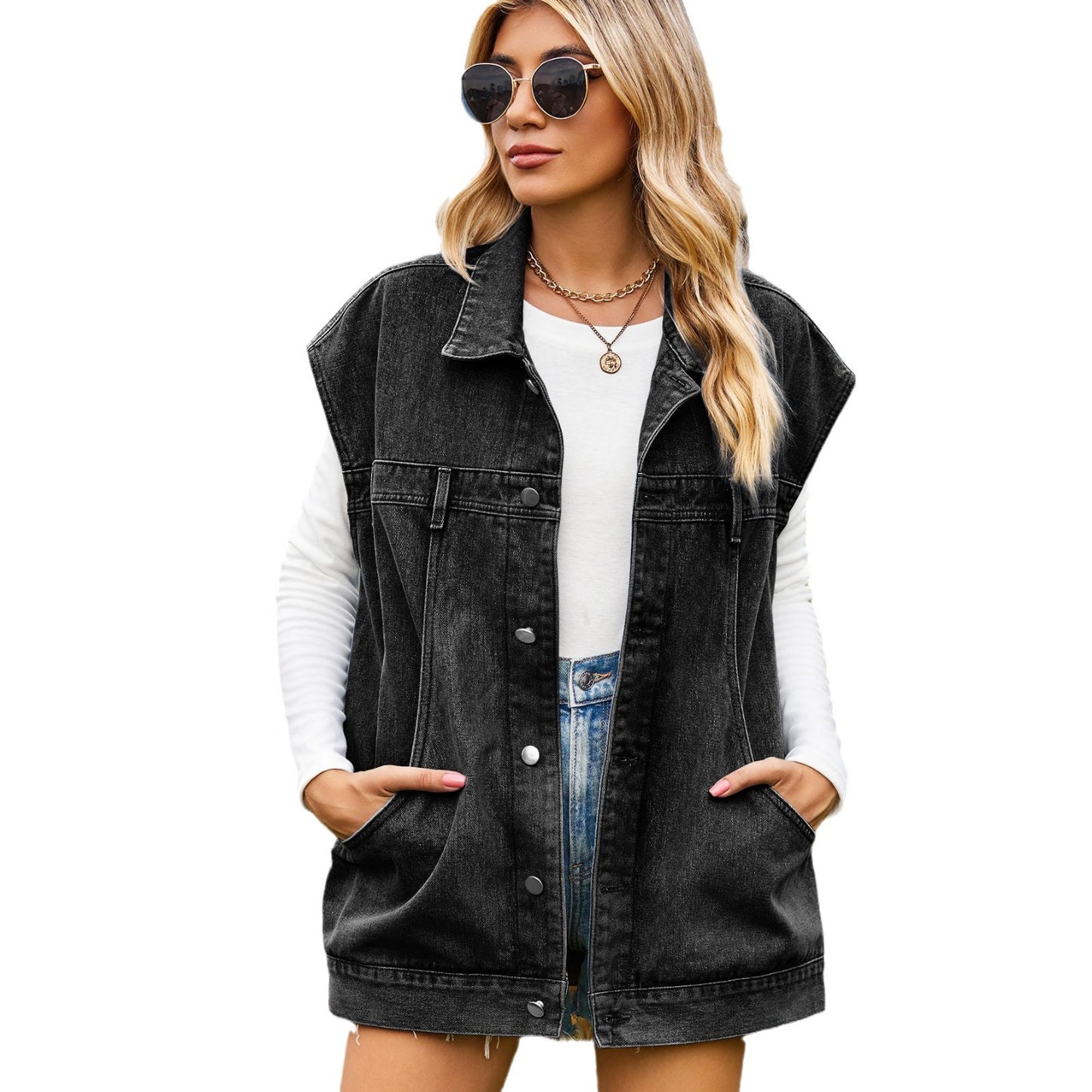 Women's Personalized Pocket Casual Washed Denim Waistcoat Women's Vest
