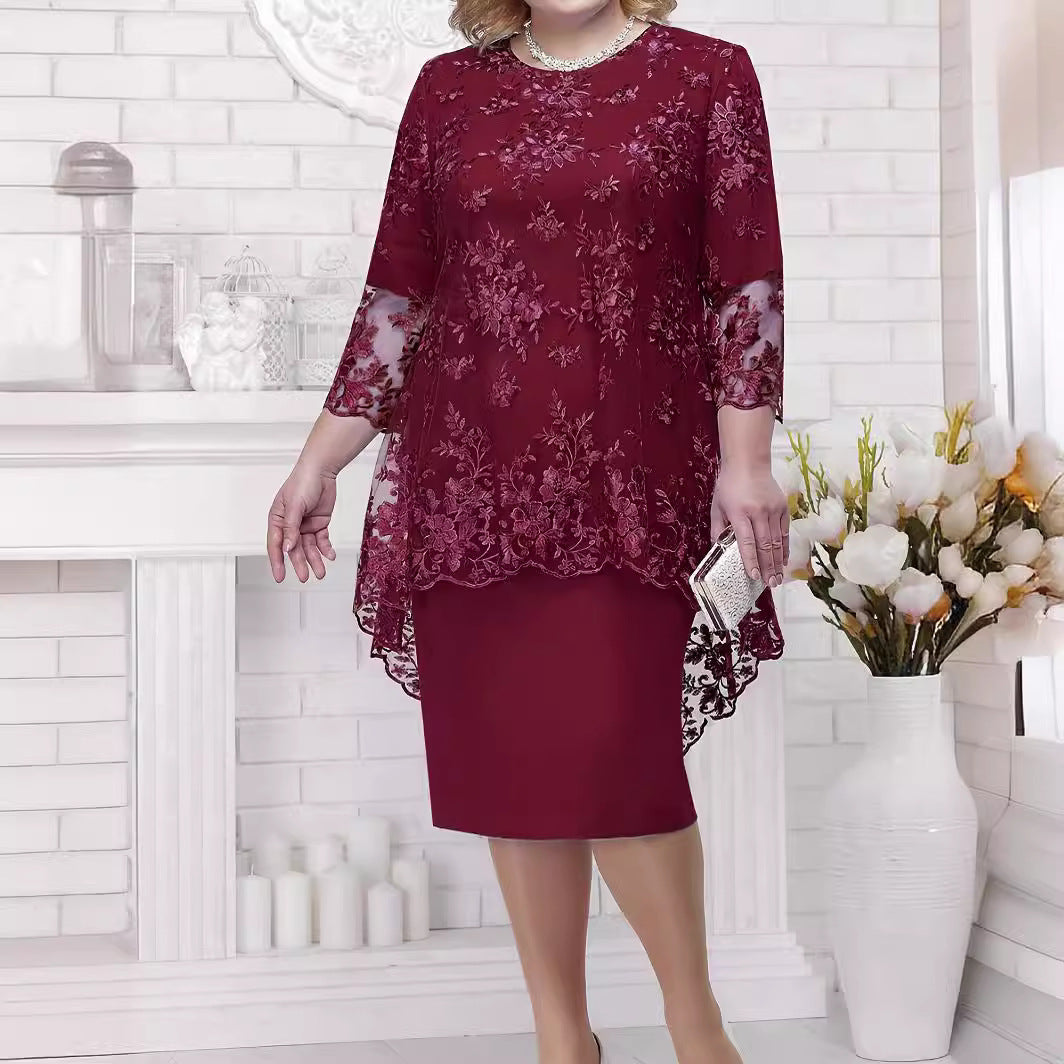Women's Lace Embroidery Two-piece Set Temperament Commute Dresses