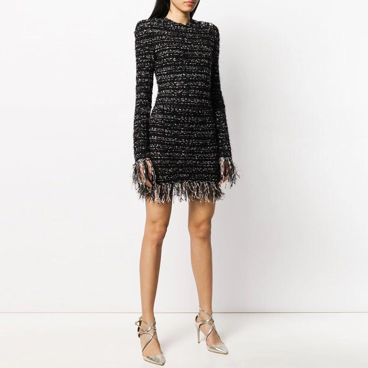Women's Bright Silk Woolen Fringe Dress High Clothing