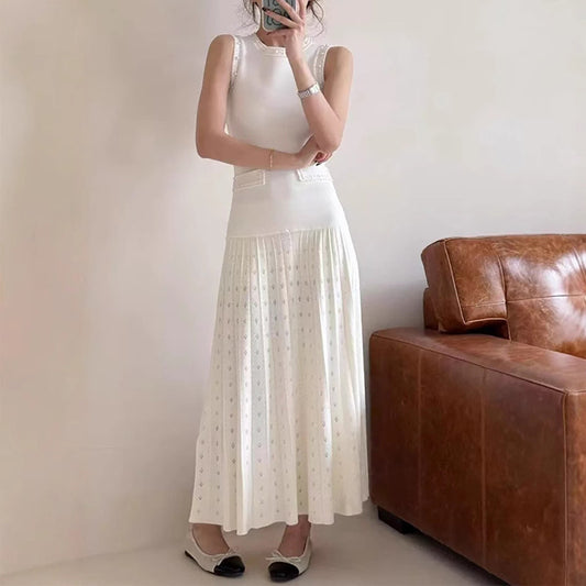 Women's Round Neck Sleeveless Dress Slim Fit Waist Dresses