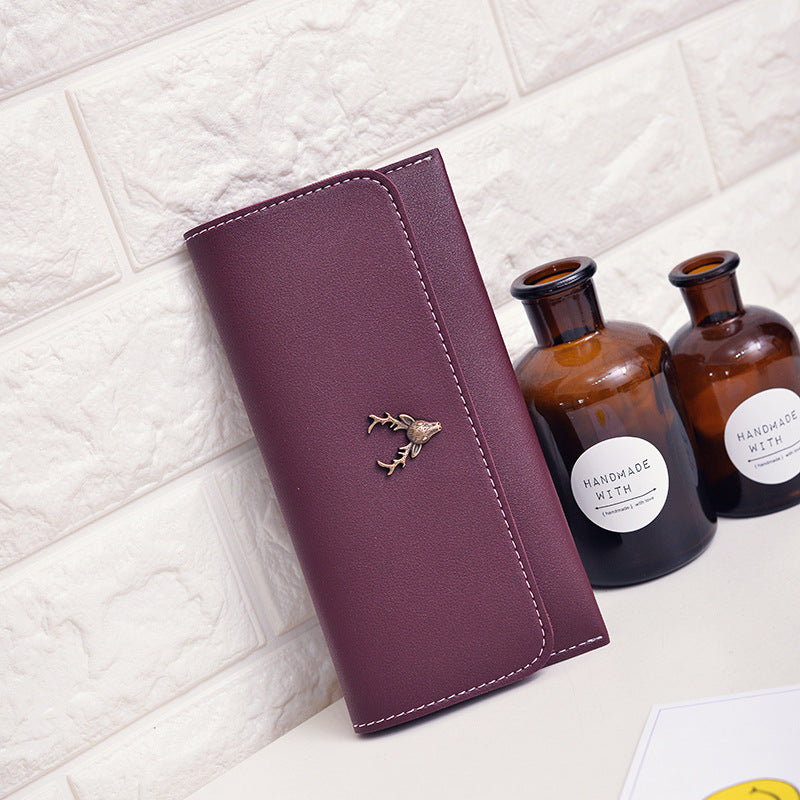 Women's Zipper Deer Head Clutch Multiple Slots Ladies Wallets