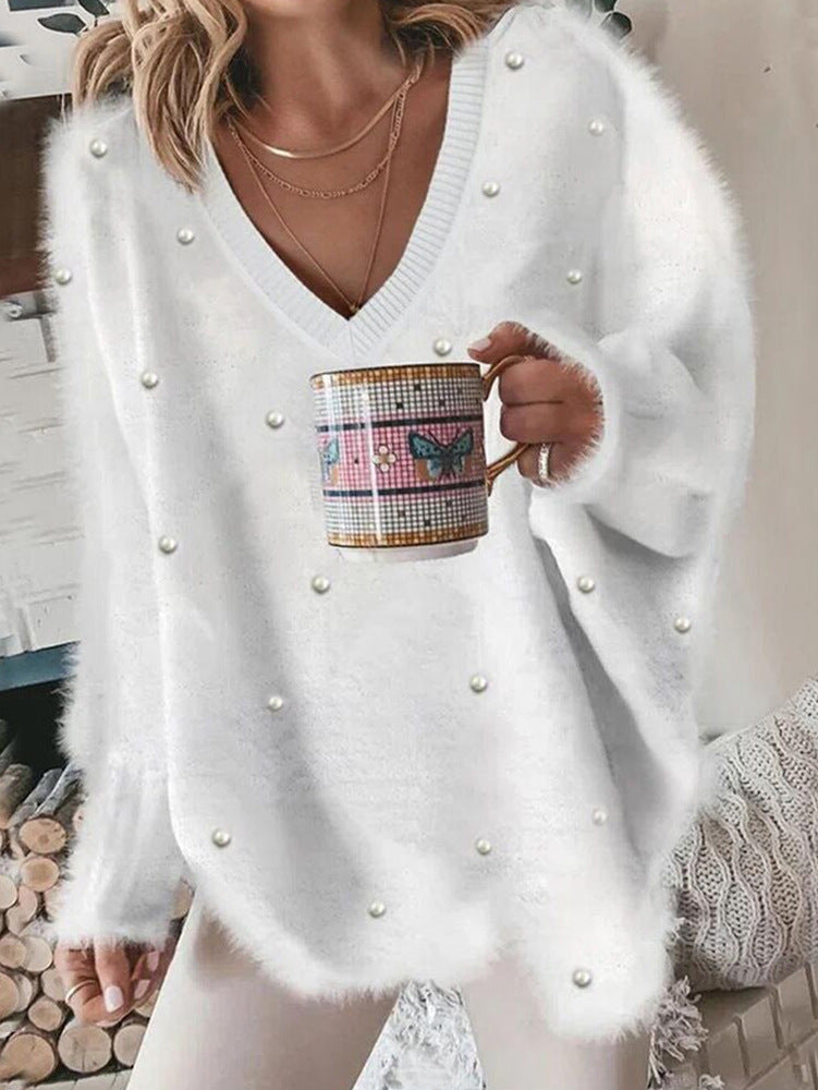 Women's Stylish Casual Solid Color Beaded Sweaters