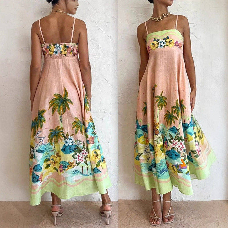 Women's Summer Beach Style Positioning Printing Large Swing Dress