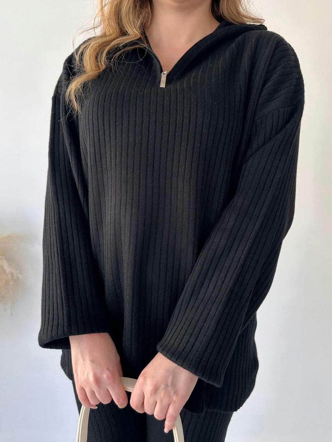 Women's Autumn Solid Color Zipper Knitting High Neck Suits