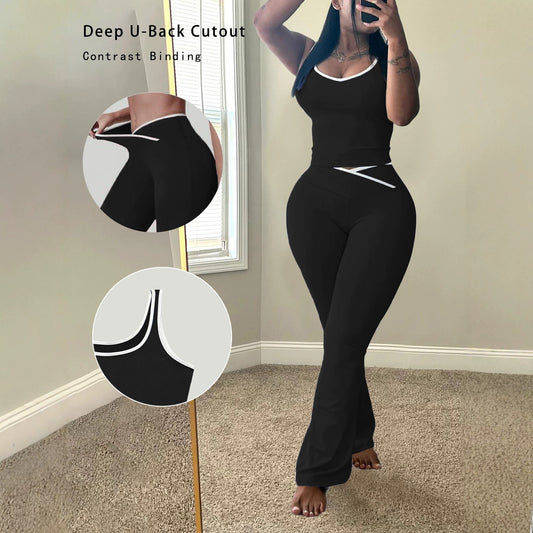 Women's Round Neck With Trousers Two-piece Summer Vests