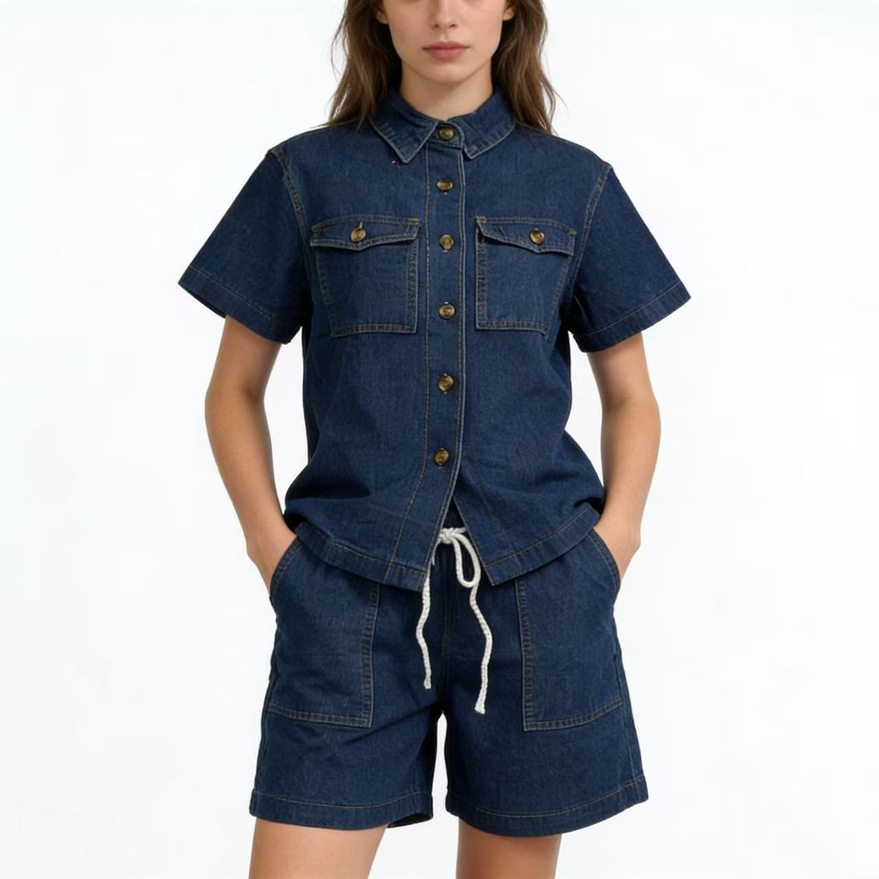 Women's Casual Polo Collar Elastic Waist With Pocket Suits