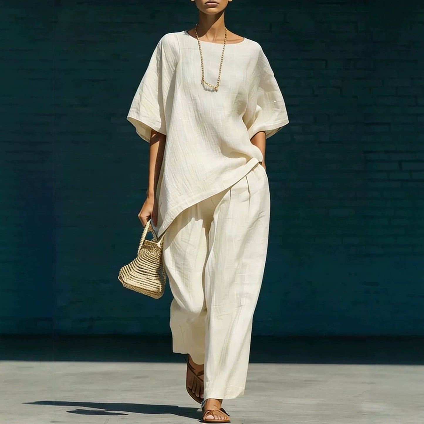 Simple Pleated Idle Style Sleeve Irregular Hem Wide Fashion Casual Suit