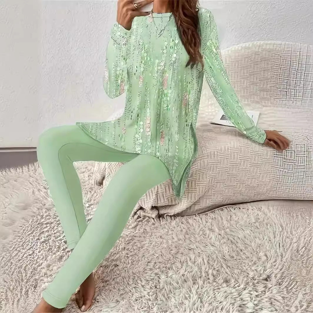 Print Ethnic Fashion Round Neck Long Suits