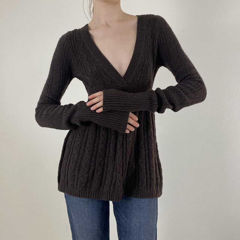 Women's Hot Retro Twist Design Tight Waist Slimming Sweaters