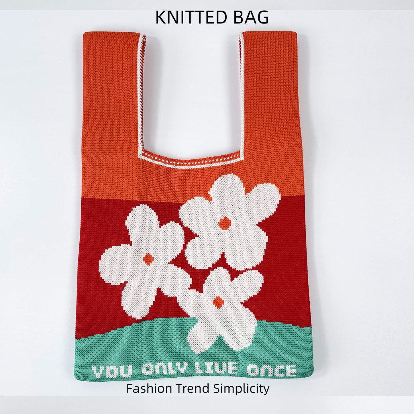 Women's Flower Knitted Large Capacity Totes Wrist Handbags