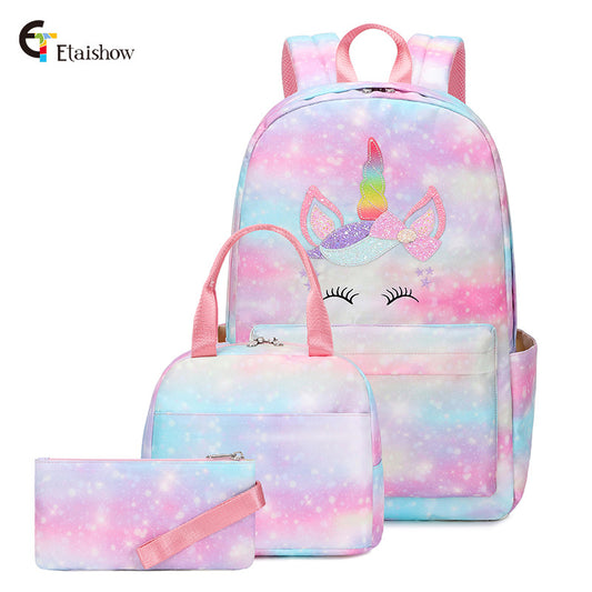 Three-piece Gradient Rainbow Printed Large Capacity Backpacks