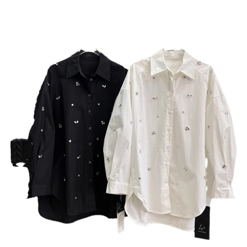 Light Luxury French Rhinestone Lapel Profile Blouses