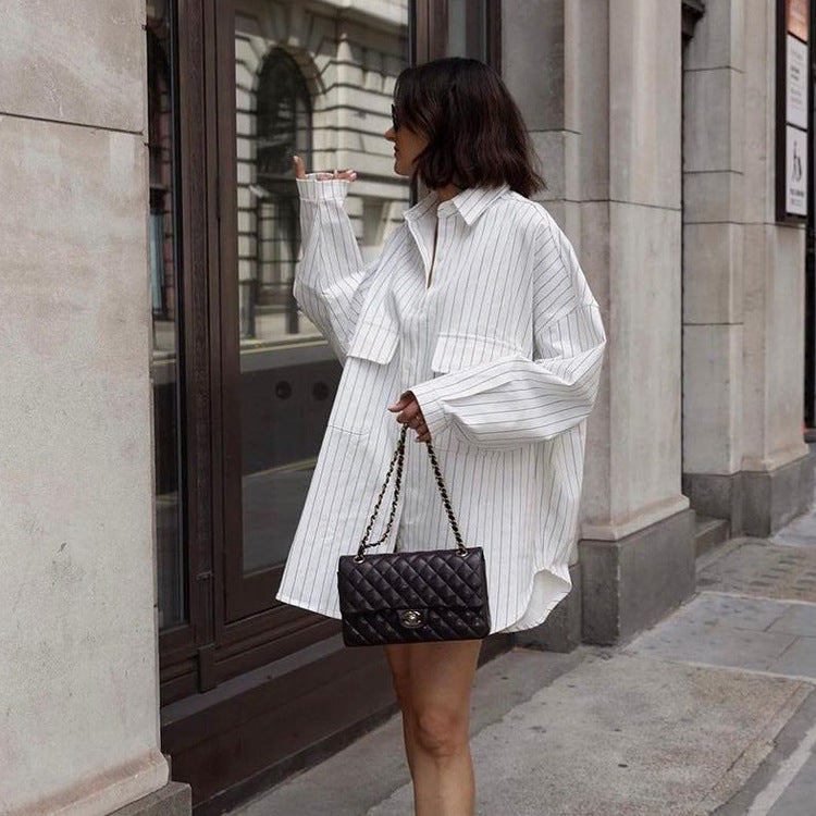 Women's Long Sleeve Striped Shirt Fashion Loose Blouses