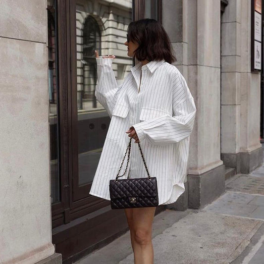 Women's Long Sleeve Striped Shirt Fashion Loose Blouses