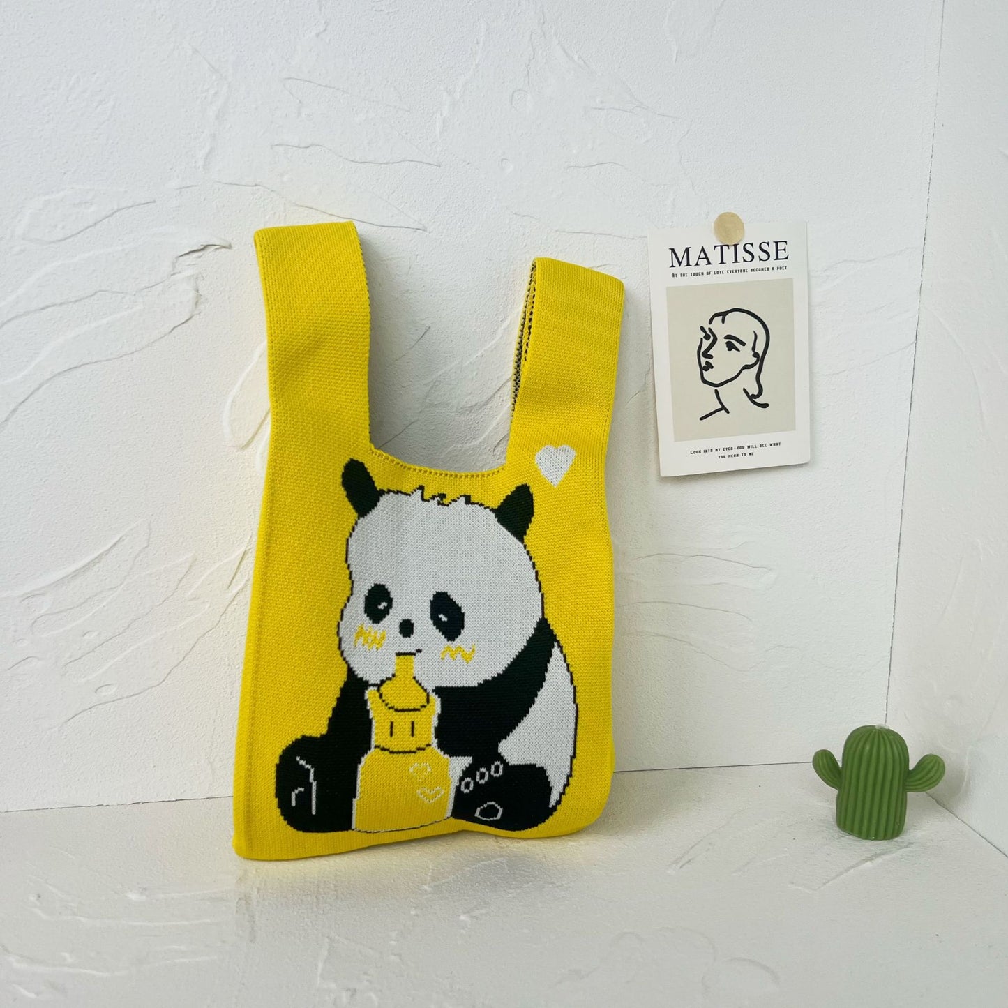 Women's High-grade Panda Knitted Polyester Knit Phone Bags