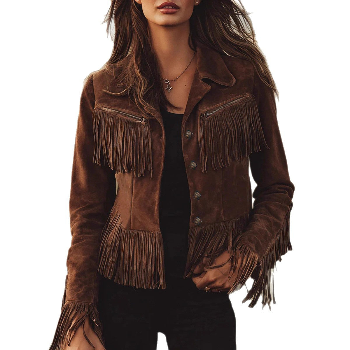 Women's Autumn Brown Vintage Tassel Faux Suede Jackets