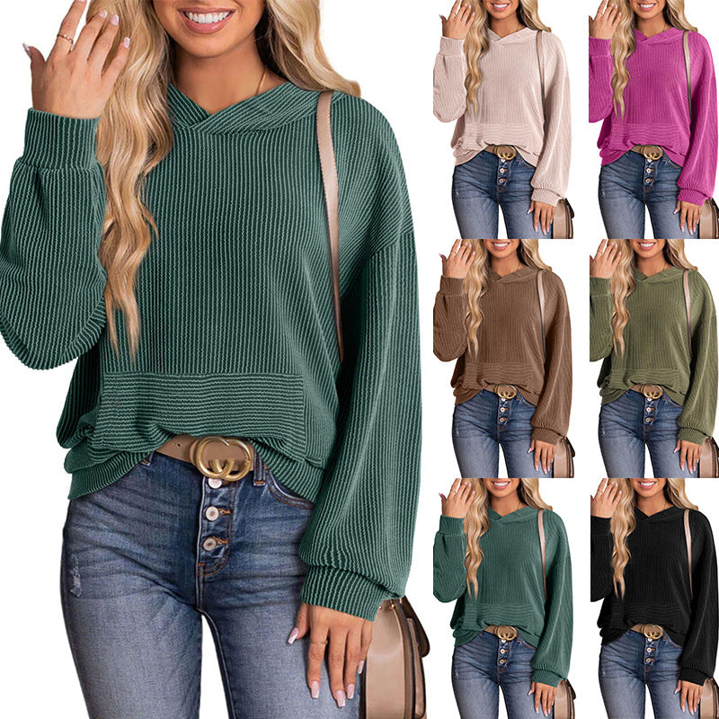 Women's Autumn Loose Twisted Bar Hooded Casual Round Women's Sweater, Sweater